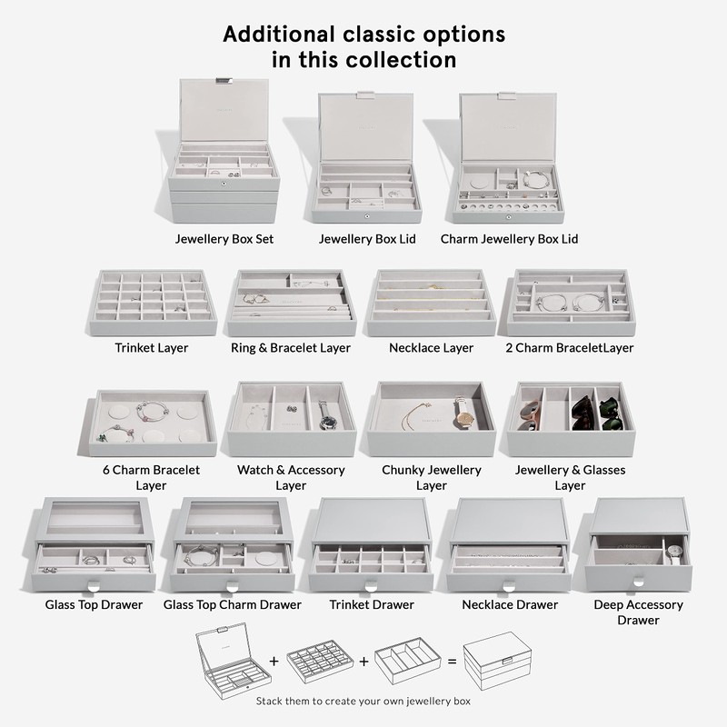 Stackers Grey Jewellery Box Classic Small Parts Compartment