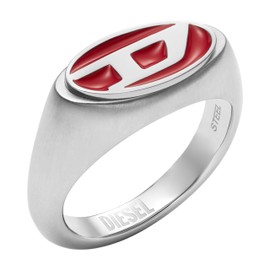 Diesel Men's Red Lacquer and Silver Stainless Steel Logo Signet Ring (Model: DX1444040)