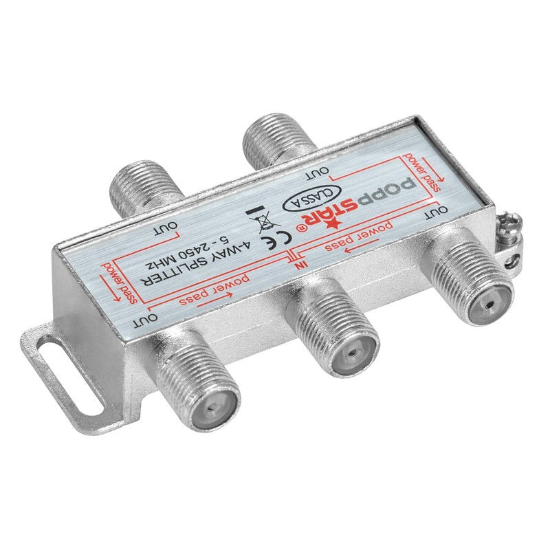 Poppstar Satellite Splitter Switch 4-Way (Analogue/Digital/BK/Unicable/HD/4K Suitable) for TV, Satellite,