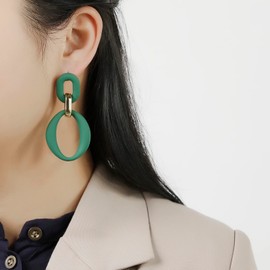 RUOFFETA Acrylic Rectangle Earrings, Fashion Acrylic Square/Oval/Hoop Statement Drop Earrings for Women(Dark Green Oval)