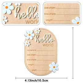 Hello World Newborn Sign, Baby Announcement Sign, Hello World Signs, Newborn Signs Announcement Board for New Baby, Wooden Birth Name Board Decor, Welcome Arrival for Nursery Hospital Girl Boy(White)