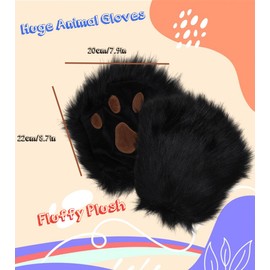 Focupaja Furry Faux Animal Cosplay Fingerless Gloves Bear Wolf Paws Cute Cat Gloves Winter Gloves One Size, Bear Paws Black