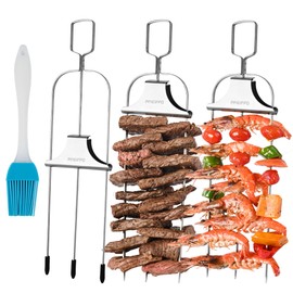 Grilling Savant 3 Way Skewers,14 Inch Metal Skewers for Grilling,Easy to Use Push Bar Slider, BBQ Accessory, Perfect for Meat,Veggies,Fruits,Marshmallow Roasting Sticks Grill Kabob Skewer.