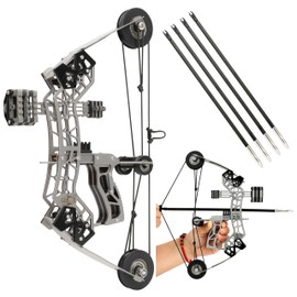 AMEYXGS 10.2inch Compound Bow Stainless Steel Includes 4/8 Arrows and Target Paper (4 x Arrow and Bow Set)