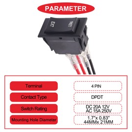 MKBKLLJY Momentary RV Jack Rocker Switch 20A 12V DC Reversing Polarity Power Toggle Switch Motor Reverse Control DPDT 4Pin On/Off for 5th Wheel Tongue Trailer Stabiliser with Terminal Wires Pack of 3