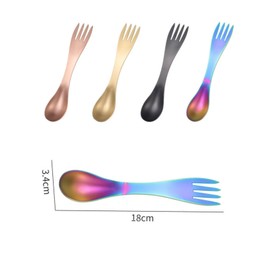 2 in 1 Titanium Spoon and Fork Combo, 5Pcs Stainless Steel 2 in 1 Fork Spoon Combo, Backpack Utensil Spoon Fork Combos,Travel Camping Utensil Spoons Forks Combos Set