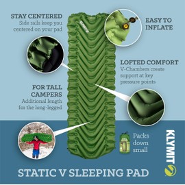 KLYMIT STATIC V LONG (78”) Sleeping Pad, Lightweight, Outdoor Sleep Comfort for Backpacking and Hiking, Inflatable Camping Mattress for Tall Campers