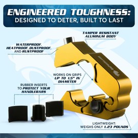 BigPantha Motorcycle Grip Lock - Heavy Duty Brake/Handlebar/Throttle Lock That Secures Your Bike, Scooter, Moped, or ATV in Under 5 Seconds! - Anti Theft Motorcycle Lock W/Free Holster (Gold)