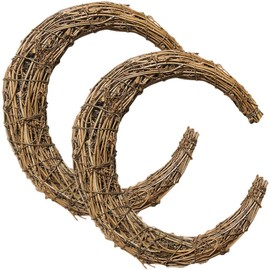 Veemoon 2 x Rattan Garland, Rattan Vine Circle, Flower Ring, Wire Wreath Frame, Rattan Hoop, DIY Wreath Frame, Hoop, Autumn Decorations for Blank Moon, Decorative Wood, Iron