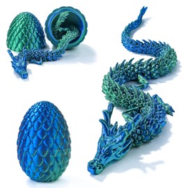 3D Printed Dragon Egg with Dragon Inside, Full Articulated Crystal Dragon in Egg Desk Toys, Adults Fidget Animals Toys for Autism ADHD Gift（Blue Green）