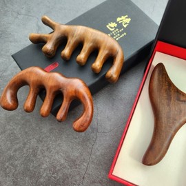 Sandalwood Wood Gua Sha Massager 3-Piece Set for Scalp & Body Acupressure 3-Piece Set 3ea