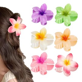 GFORI 6 pcs Color Flower Hair Clips,3.14 inches Large Hawaiian Flower Claw Clips,Women's Thin Thick Curly Hair，strong Non-slip, hibiscus hair clip, Gift hair accessories for Women Girls (Bauhinia Set)