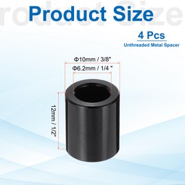 PATIKIL 4pcs M6 Aluminium Spacers, 1/4" ID x 3/8" OD Round Standoff Spacer, Unthreaded Metal Spacers for 1/4" M6 Screws Bolts, Black 1/2" Length