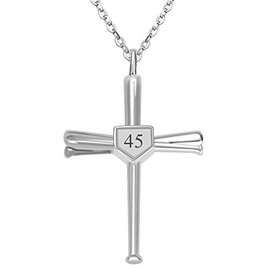 Kumshunie Baseball Bats Cross Necklace with Number Stainless Steel Charm Sports Pendant Gift for Men 45