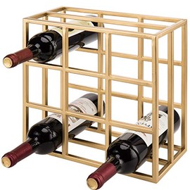 MyGift 9-Slot Modern Brass Tone Metal Grid Wine Bottle Rack