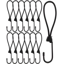 WMZOBH Bungee Cord with Hooks, Pack of 12, Expander with Hooks, 20 cm, Multifunctional Tarpaulin Tensioner, Rubber Tensioner with Hooks for Camping Tarpaulins, Trailer Tarpaulin, Pool Cover (Black)