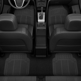 BDK All Weather Rubber Floor Mats for Car SUV & Truck - 4 Pieces Set (Front & Rear), Trimmable, Heavy Duty Protection