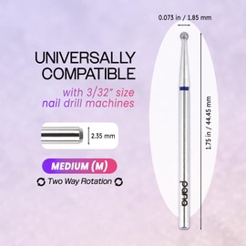 PANA 3/32" Diamond Carbide Ball Bit- Style 01, Medium Grit - Professional Cuticle Nail Drill Bits for Acrylic Gel Nails Dry Manicure Pedicure Shape Remove Tools