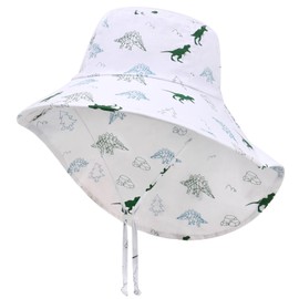 JANGANNSA Toddler Sun Hat Kids Beach Hat with Neck Flap Baby UV Protection Summer Hat Toddler Hat UPF 50+ Wide Brim Sut Hat Boys Girls, B15-whitedino, 5-12 years