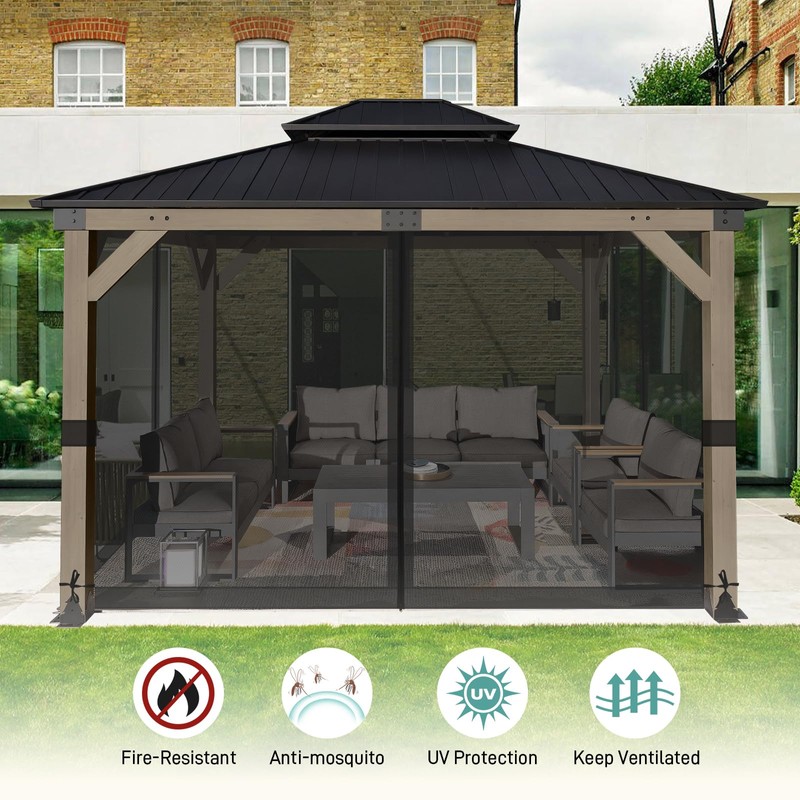 Aoodor Universal 10x12 ft Gazebo Mosquito Netting, Replacement 4-Panel Sidewalls