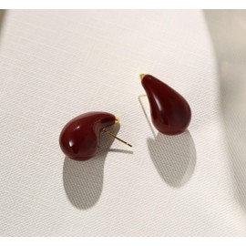 POSUR Teardrop 14K Gold Plated 925 Sterling Silver Post Hoop Earrings for Women | Enamel Colored Waterdrop Dupes Trendy Earrings | Lightweight Hypoallergenic