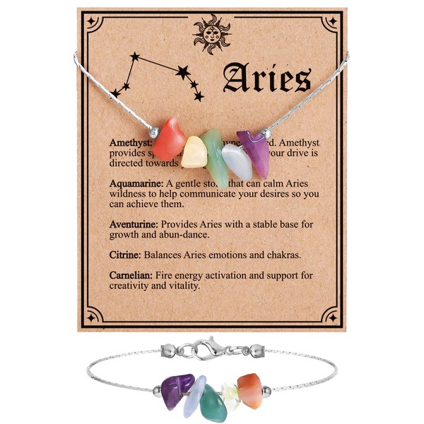 MJartoria Natural Stone Zodiac Sign Choker Necklace and Bracelet for