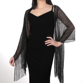 Yolev Stole e Scialli in Metallo Lucido Abito da Sera Lucido Scialle Donna Elegant Sciarpa Abiti da Cerimonia per Festival, black