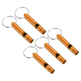 PATIKIL Emergency Whistle, 5 Pack Loud Sound Aluminum Keychain Whistles Outdoor Safety Survival Whistle for Boating Camping Hiking, Gold