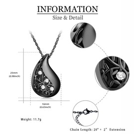 shajwo Tree of Life Urn Necklaces for Ashes for Women Men Teardrop Cremation Jewelry Memorial Human Ashes Pendant,Black