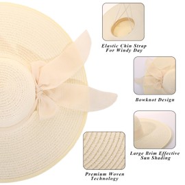 LY4U Women’s Straw Hat, Summer UPF 50 Sun Hat, Wide Brim Beach Hat, Foldable Roll up Floppy Hats for Women Lady and Girl White
