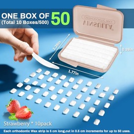 VINSULLA Cera para ortodoncia - 500 tiras precortadas con sabor a fresa, aptas para niños y adultos, para brackets y alineadores (paquete de 10)