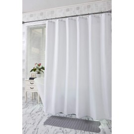 Amazer White Long Shower Curtain Liner Washable, 72 x 78 Inches, Fabric Shower Liner with 2 Bottom Stones, Waterproof 2-in-1 Shower Curtain and Liner, 12 Grommet Holes, Hotel Quality, White