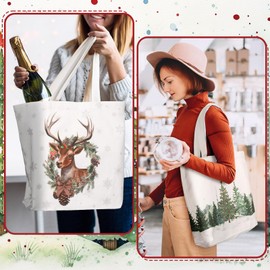 Bencailor 6 Pcs Christmas Canvas Tote Bags Reusable Merry Xmas Gift Bags Aesthetic Xmas Grocery Shopping Bag for Women(Christmas Tree and Deer,Green)