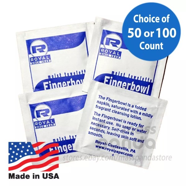 Royal Fingerbowl Moist Towelettes/Wet Wipes Individually Wrapped Lemon-scented - 100