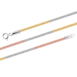 LeCalla 925 Sterling Silver Italian Tricolor Plated Popcorn Chain Necklace for Women 20 Inches