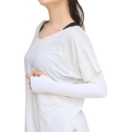 Gramore FT0275 Women's Arm Cover, UV Protection, Sweat Absorbent, Quick Drying, Stretchy, Sports, Yoga, Inner Wear, Free, white