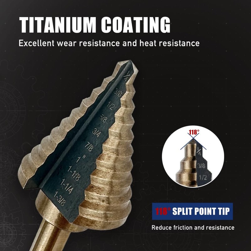 Pro-Edge Technology 5pcs Step Drill Bits for Metal with Center