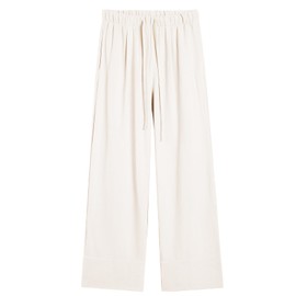 Ainangua Women Linen Palazzo Pants Casual Elasticated Drawstring Waist Wide Leg Trousers Trendy Beach Travel Outfits(Apricot,S)