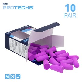 Flents Protechs Foam Ear Plugs, 10 Pair with Case for Sleeping, Snoring, Loud Noise, Traveling, Concerts, Construction, Studying, Work, Shooting, NRR 33, Purple, Disposable, Made in the USA