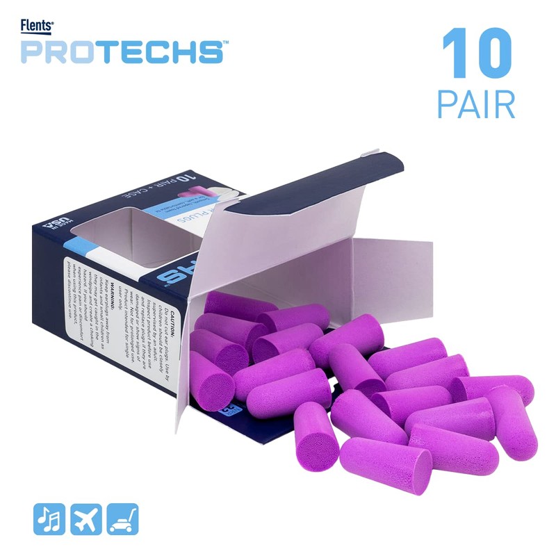 Flents Protechs Foam Ear Plugs, 10 Pair with Case for