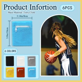 Roucerlin 6 Pieces Wrist Wallet Kit, Small Sweat Bands Wristbands with Zipper Pocket, Portable Wrist Pouch for Women Men Storage Key Cash ID Card Sport Gym (long)