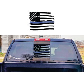 Fit for (2019-2022) Dodge Ram 1500/2500/3500 Truck | Precut American Flag Window Decals Sticker | Rear Middle | Proudly Made in The US | Matte Black (Distressed Blue Line)
