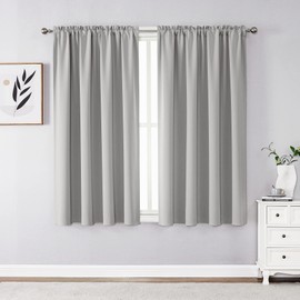 CUCRAF Blackout Curtains Short Small Room Darkening Window Curtain Panels, Rod Pocket Thermal Insulated Solid Drapes for Bedroom Living Room, 52x45 inch, Greywish White, Set of 2 Panels