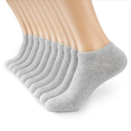 MONFOOT Men's/Women's 10 Pairs Thin Cotton Low Cut Ankle Socks, Grey Large Multipack