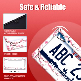Pink Cherry Blossom Butterfly License Plate Frame Beautiful Flowers License Plate Holder Funny Stainless Steel Accessories Cars Decor With 2 Holes And Screws Fits Standard Us Ca Vehicles 12.2 X 6 Inch