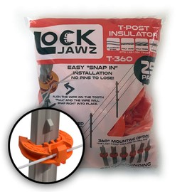 Lock Jawz T-360 Electric Fence T-Post Insulator - Orange (Bulk Qty: 250)