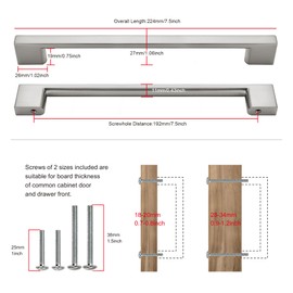 SAILING 5 Pack Cabinet Handles-7.5"/192mm Screw Spacing Brushed Nickel Furniture Hardware Handles for Kitchen Cabinets Bedroom Cabinet Pull
