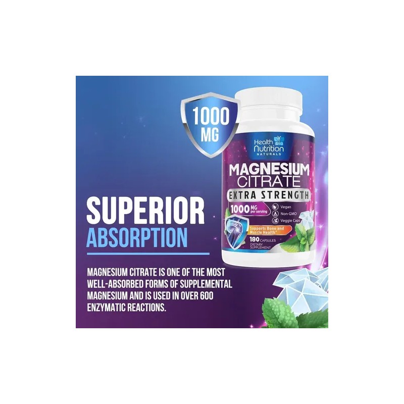 Health Nutrition Citrato Magnesio 1000mg 180 Caps Sabor