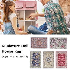 Dollhouse Furniture, 5PCS 1/12 Miniature Dollhouse Accessories Vintage of Carpet, Floral Print Vintage Woven Rugs, Miniature Welcome Floor Blanket, Furniture Decor, Easy to Clean