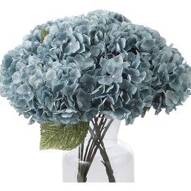 Kimura's Cabin 2Bouquets Fake Silk Flower Artificial Hydrangea Flowers Indoor Bouquets 10Heads for Holiday Party Home Table Centerpieces Wedding Party Decoration (Sky Blue, Pack of 2